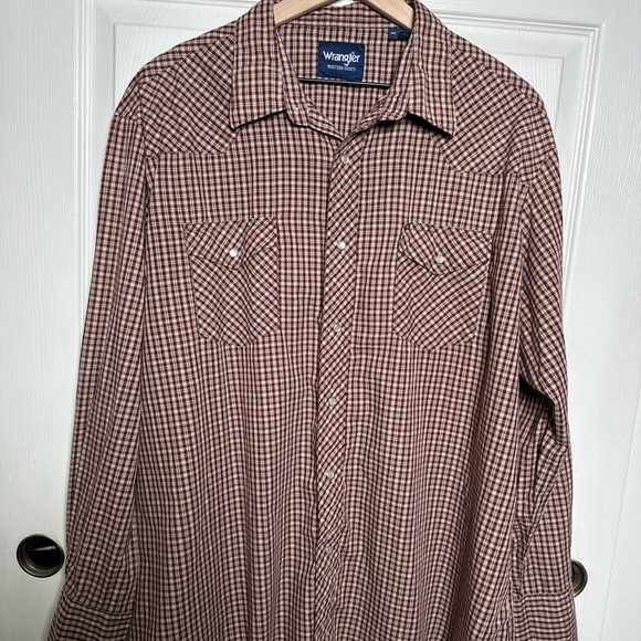 Wrangler Shirt Mens XXL Pearl Snap Western Wear Cowboy Red/Brown Plaid Rodeo - Picture 1 of 15